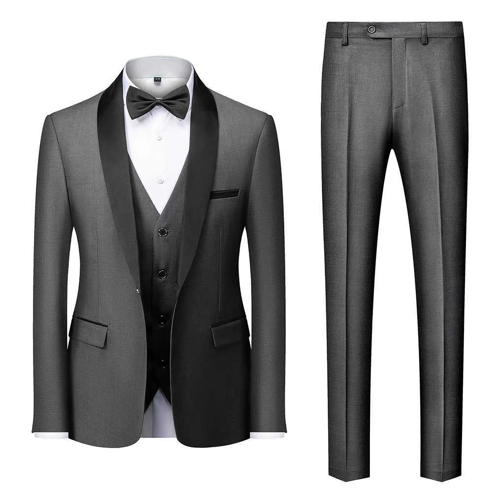 Men Mariage Color Block Collar Suits Jacket Trousers Waistcoat Male Business Casual Wedding Blazers Coat Vest Pants Set X0909