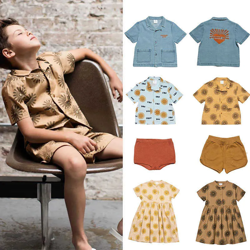 WYN Çocuklar Yaz Gömlek Erkek Hawaii Giyim Çocuk Marka Şık Tasarım Tops ve Şort Toddler Keten 210619