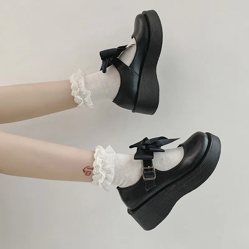 Lolita chaussures femmes plate-forme Mary Janes chaussures grand papillon filles chaussures femmes semelle épaisse peu profonde noir printemps automne 8851N
