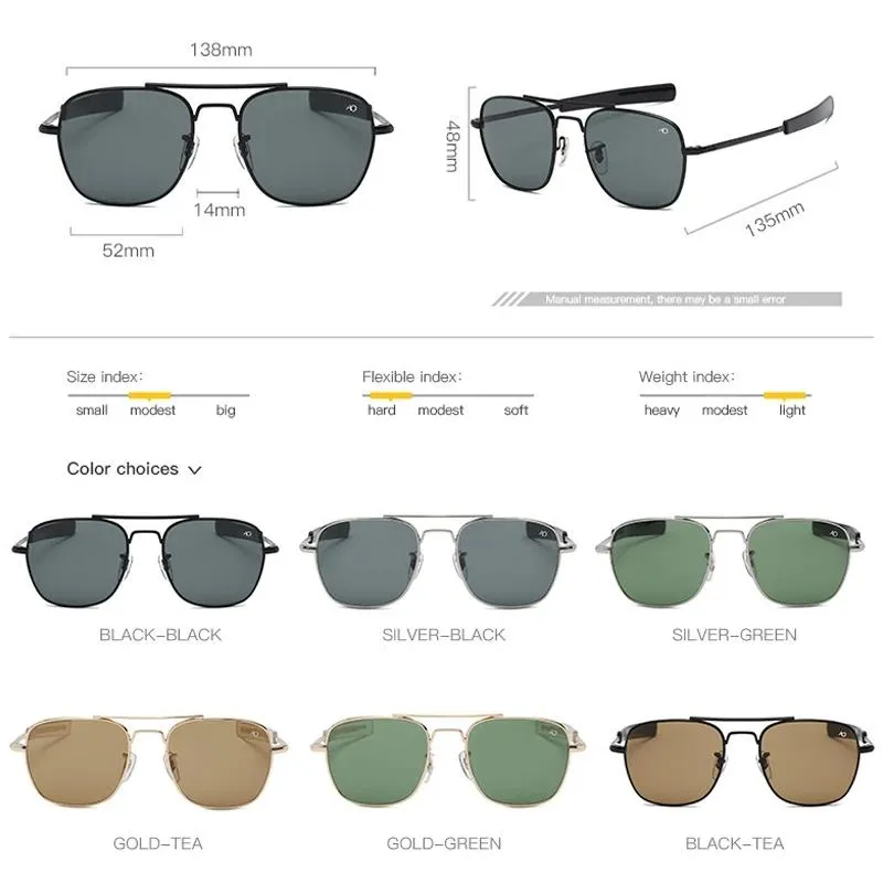 Lunettes de soleil de haute qualité Aviation Men US Army Military Brand Optic