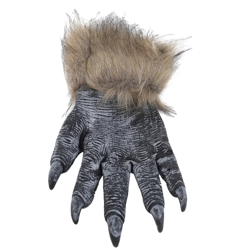 Masque d'horreur d'Halloween Gants de loup Funny Cosplay Gants de tête de loup Fournitures d'Halloween Loup-garou Gants de griffe de loup Décor de fête T200622