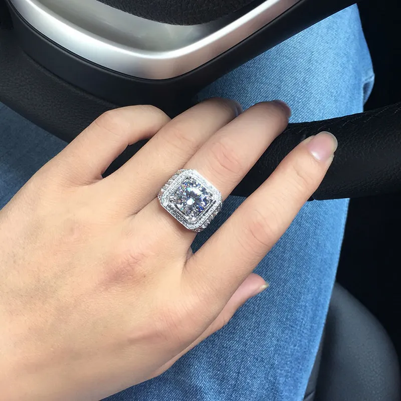 Роскошное обручальное кольцо Halo из стерлингового серебра 925 пробы для мужчин, 2 карата с лабораторным бриллиантом, подарок на годовщину, ювелирное изделие целиком XMJ039251l5199106