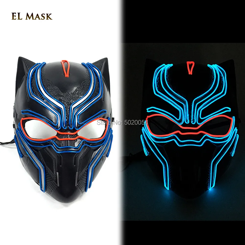 Accessoires de costumes Accessoires de décoration de mascarade Panthère noire Cosplay Néon Light Up EL Wire Masque Super Hero Masque lumineux Masque LED