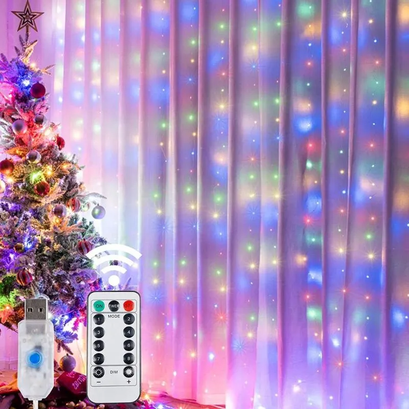 LED-Vorhang-Lichterketten, Fernbedienung, USB-Batterie, Lichterkette, Weihnachtsgirlande, Hochzeit, Party für Zuhause, Schlafzimmer, Fenster, Dekor299L