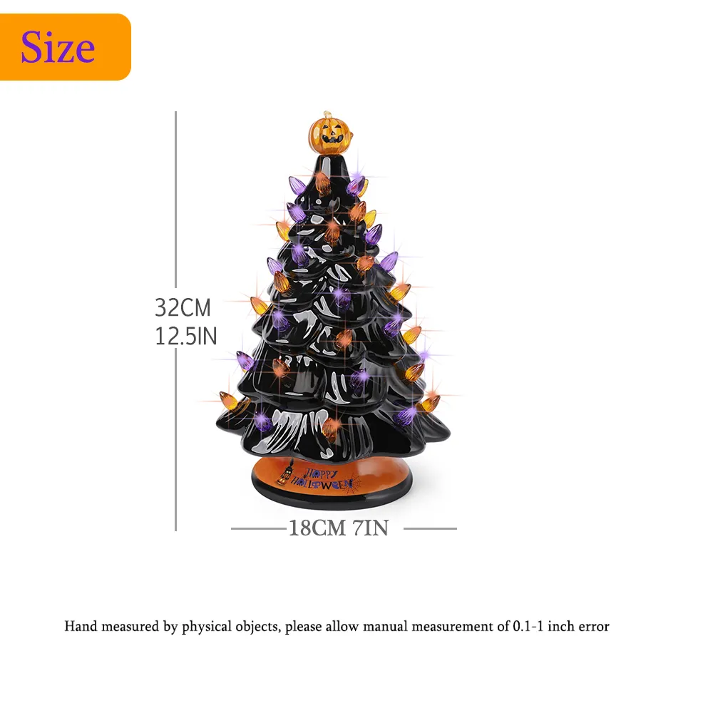 オレンジと紫色のライトステーブルトップの装飾木の装飾の木とハロウィーンツリーカラー201006のハロウィーンクリスマスセラミックツリー201006