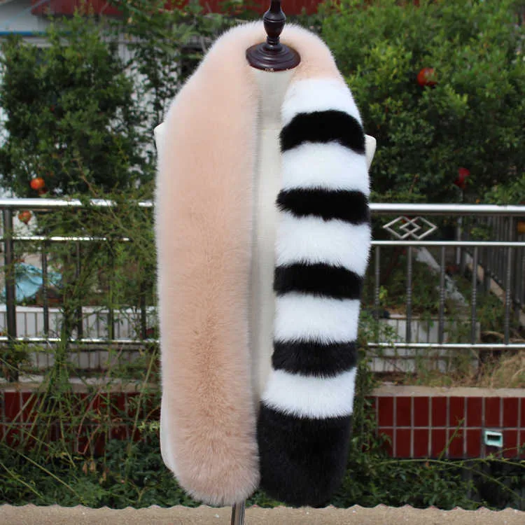 Winter Women Scarf Thick Luxury Warm Wraps 150cm Necks Shawls Faux Fox Fur Fashion Decor Ladies Elegant Long Collar Fur Muffler H0923