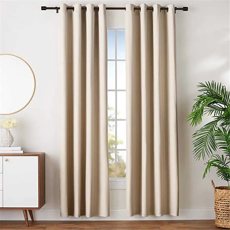 Pink Beige Blackout Curtain for Bedroom Grommet Thermal Insulated Room Black Curtain for Living Room 210712