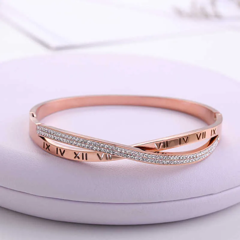 Nieuwe mode klassieke vrouwen armband zilveren kleur goud armbanden voor vrouwen rose goud strass armband manchet trendy sieraden geschenken q0719