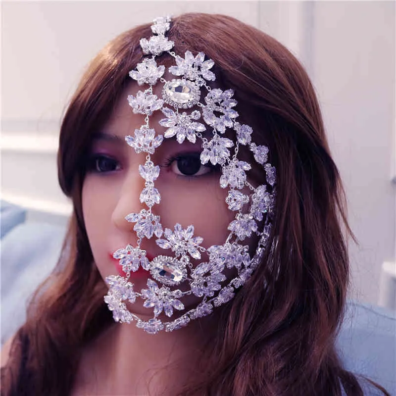 Whole Fashion Halloween Half Face Mask Rhinestone for Women Bling Silver Color Leaf Facemask Crystal Dance Jewelry