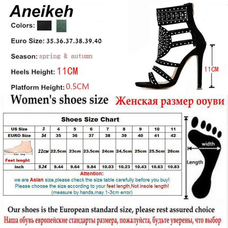 Sandały Aneikeh Kobiety Moda Otwarte Toe Rhinestone Design High Heel Sandals Kryształowe Kostki Wrap Glitter Diament Gladiator Czarny rozmiar 35-42 220121