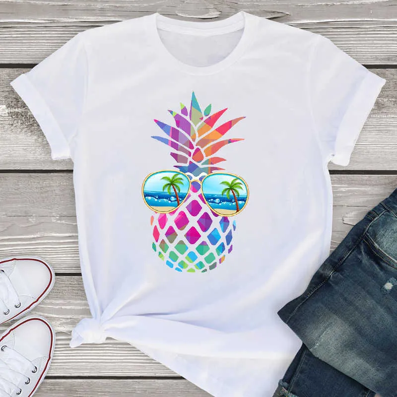 Kvinnor Grafisk Kortärmad Plaid Ananas Beach Fashion Summer Lady Womens Kläder Toppar T-shirt Skjorta Tees Kvinna T Shirt X0527