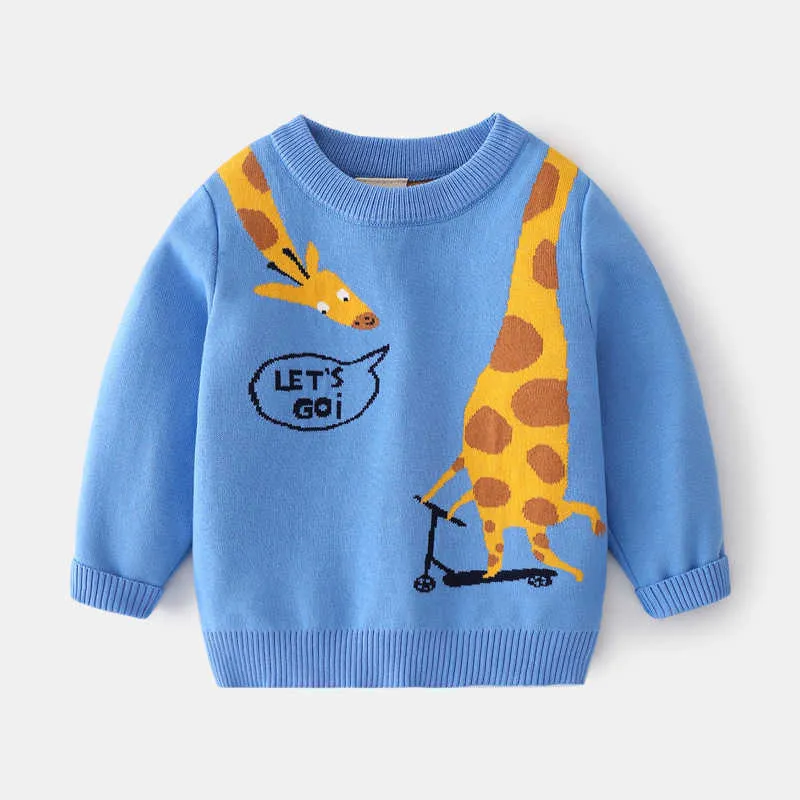 2021 automne hiver nouveau épaissir garçons chandails enfants girafe tricoté bas hauts fil de coton fin bébé pull en gros Y1024