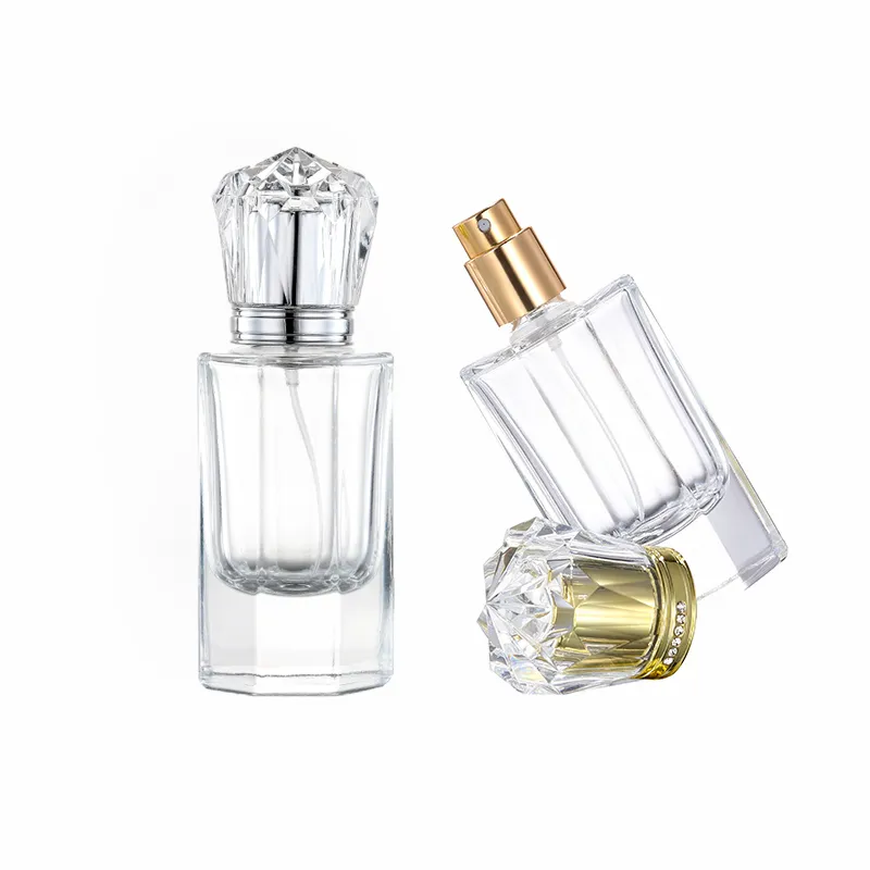 Nbyaic bouteille en verre ronde haut de gamme 50 ml parfum sous-emballé couronne or et argent bouchon diamant flacon pulvérisateur bouteille vide