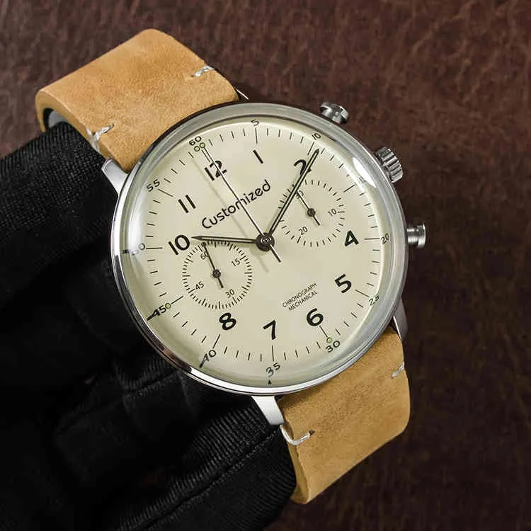 Orologio cronografo meccanico stile Bauhaus tedesco Orologio da polso semplice vintage in acciaio inossidabile195S