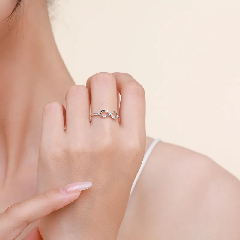 925 Sterling Silber Ring Unendlichkeit für immer Liebe Knoten Versprechen Jahrestag CZ simulierte Diamantringe für Frauen282q