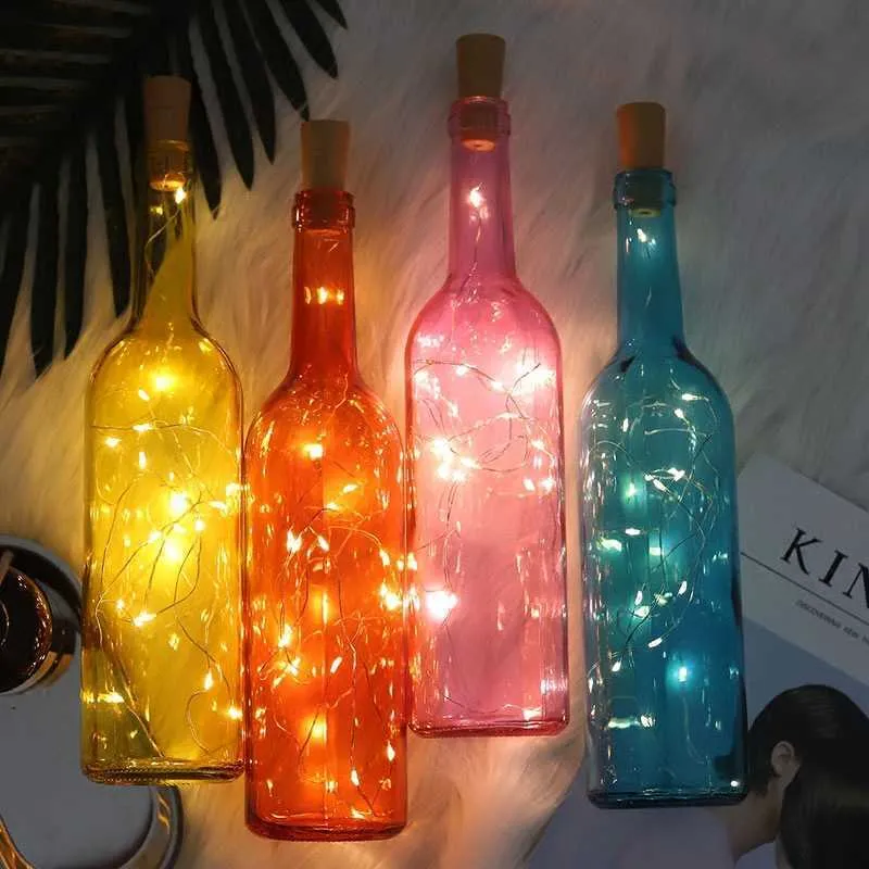 10 luci bottiglia di vino ghirlanda alimentate a batteria con sughero 20 LED filo di rame stringa di lucine colorate decorazioni di nozze feste 211015