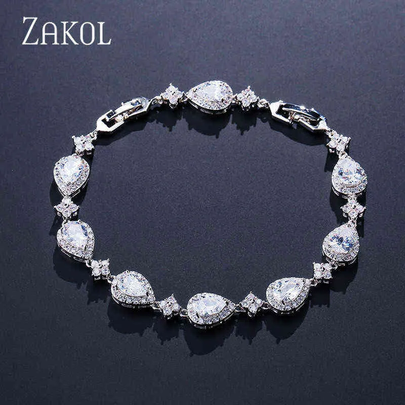 ZAKOL Trendy White Gold Color Cubic Zirconia Stone Big Water Drop Shape Bracelet & Bangle For Women Party Jewelry FSBP2014 211124223r