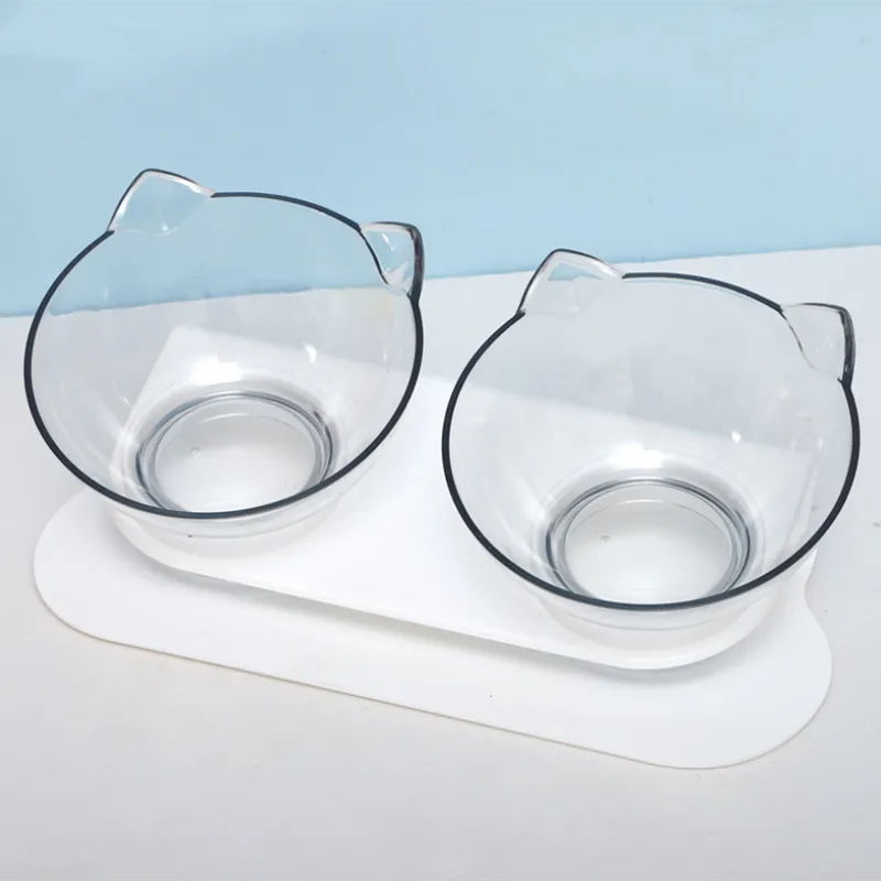 Grande capacità Transparent Cat Bowl Double and Dog Feeder Water Feeder con stand gatti cani Forniture animali domestici