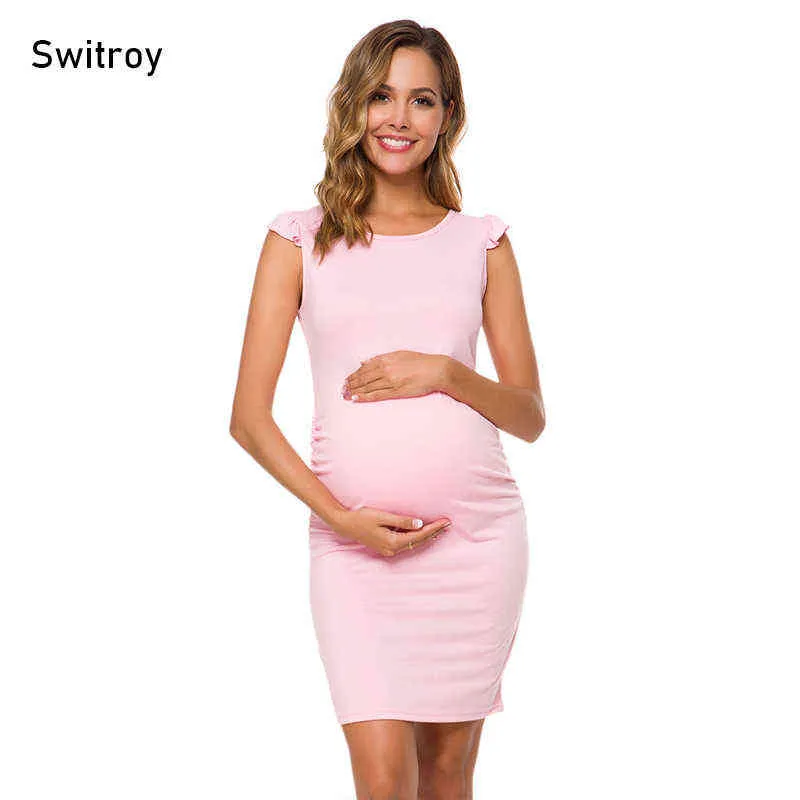 Switroy Abiti premaman estivi Gravidanza senza maniche Vestito estivo Casual da sera abiti da donna incinte 210922