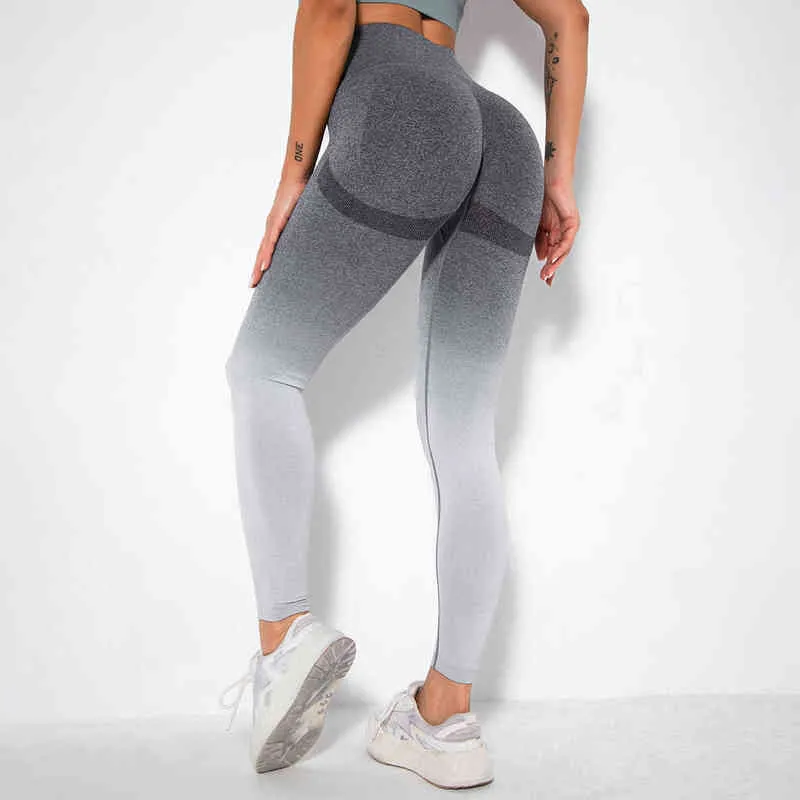 Nieuwe gradiëntkleur sexy vrouw sport yoga fitness leggings panty training hoge taille heup lift dames langlopende jogger broek h1221