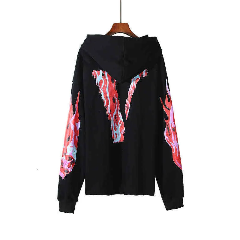 and Autumn Winter Street Hip Hop Flame Skull Hoodie