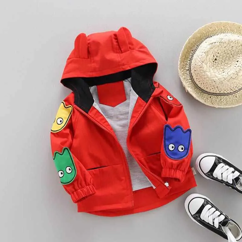 Fashion Boys Spring Autumn Cartoon Embroidered Cardigan Jacka Children Hooded Windbreaker Outwear Coat Kids kläder 15T 210903194652007