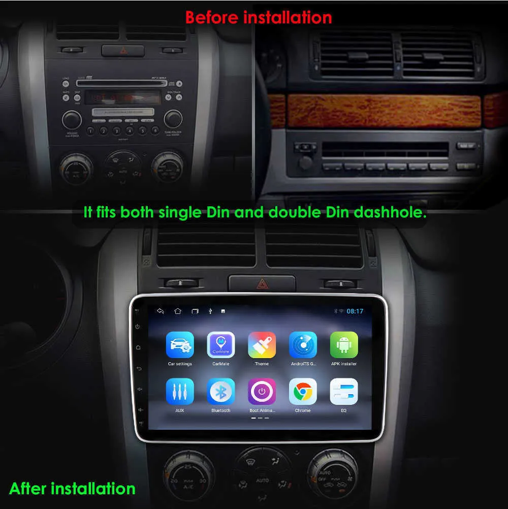 Nowy Universal 1/2 Din Car Player 10.1 cala dotykowy ekran dotykowy Autoradio stereo wideo GPS WiFi Radio Android Video Player Mic USB