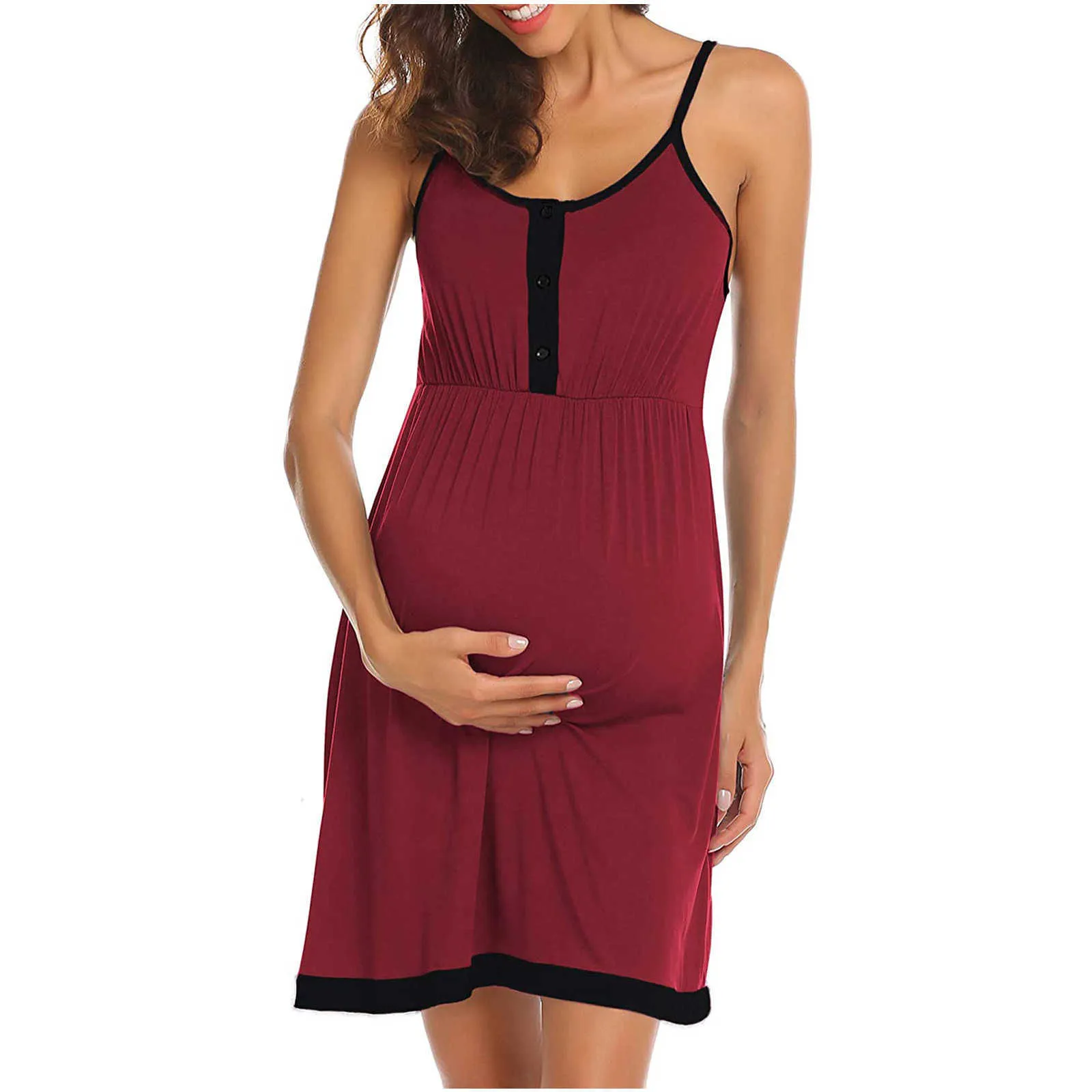 Moderskapsnattklänning pyjamas sommar gravid kvinna solid sele ärmlösa ammande klänningar graviditet ammande klänning