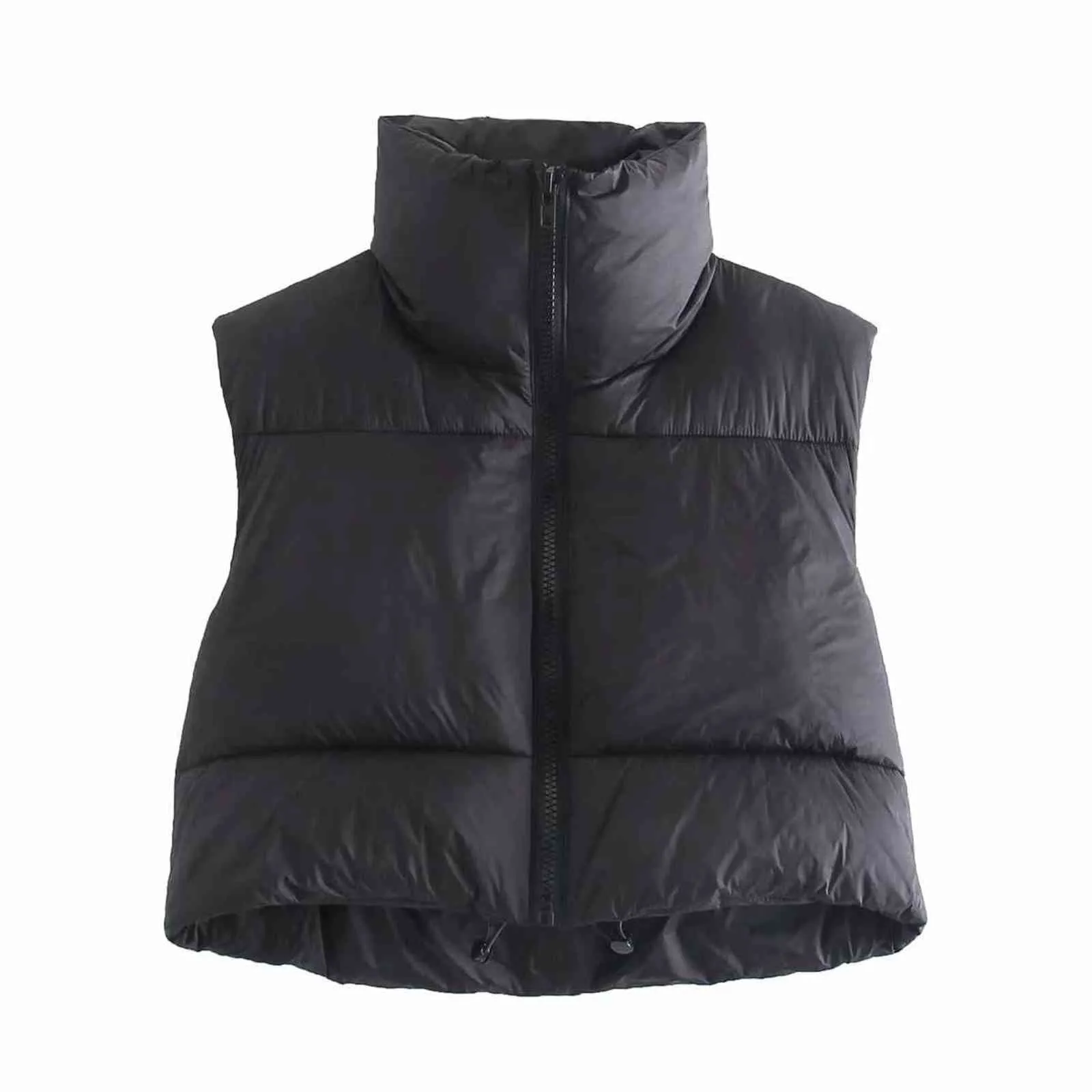ZA Black Stand Col Vest Zipper PU Manteau en cuir élégant automne hiver gilets courts femme dames 211130