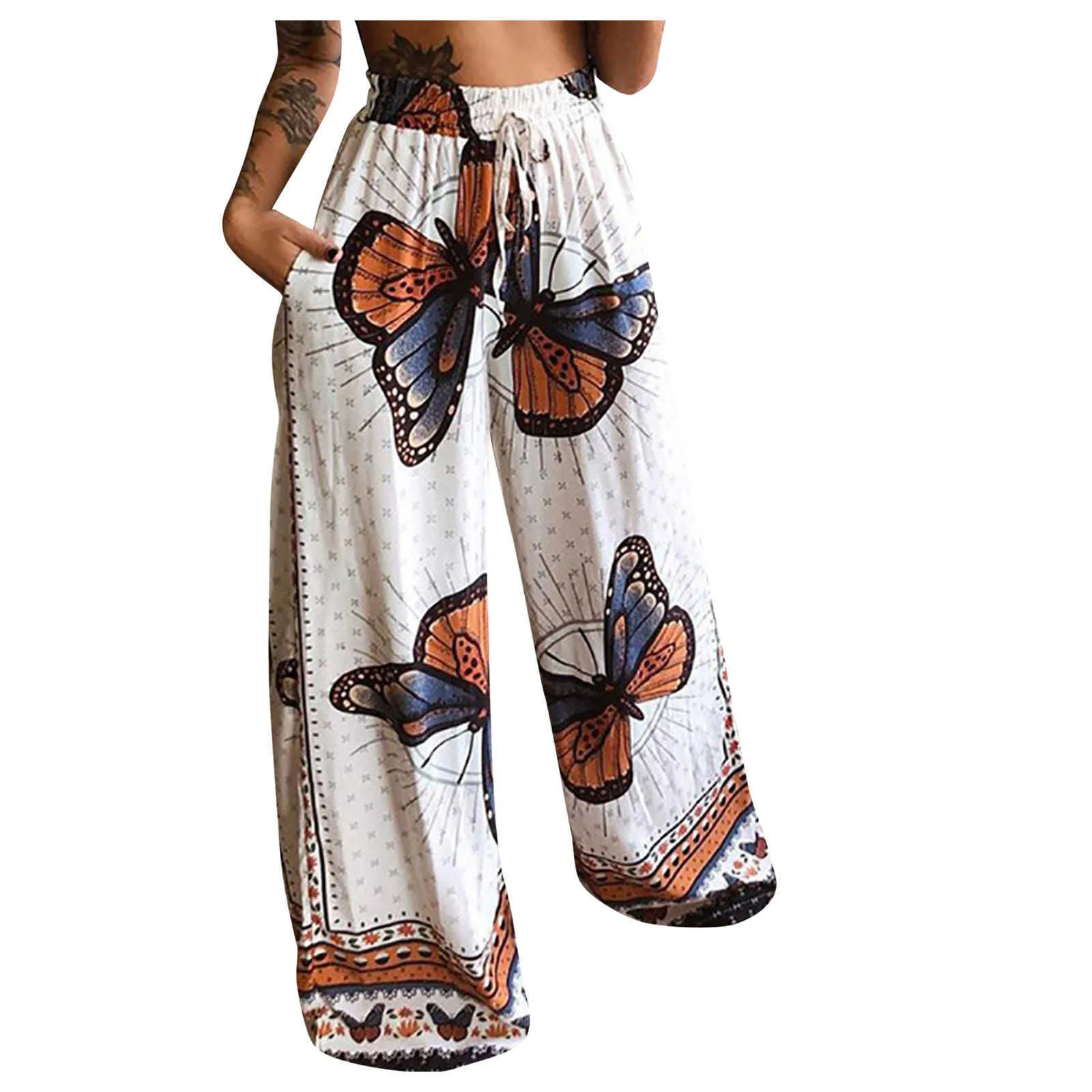 2021 new women's printed sexy tube top + loose wide-leg pants two-piece Q0801