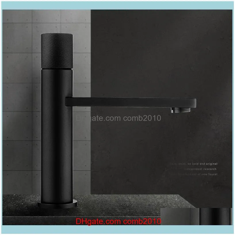 Bathroom Sink Faucets Thermostatic Rotary Button Switch Basin Faucet Brass Mixer Cold Wash Splash Proof Tap Accessories Black Chrome