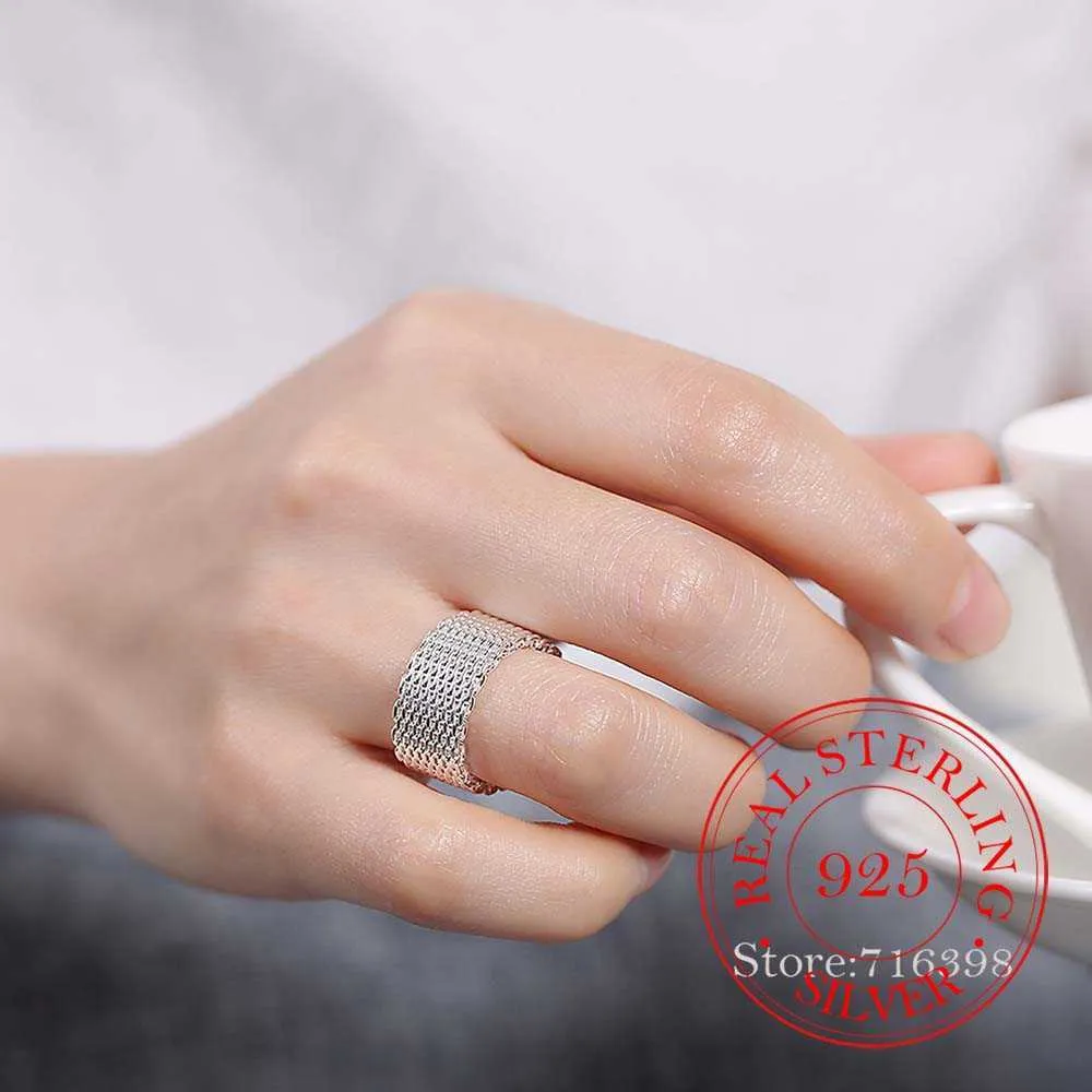 100 925 Sterling Silver Rings for Women Silver Weaving Wide Ring hela personlighet Fashion Ol Woman Girl Party Wedding Present Q191845290481