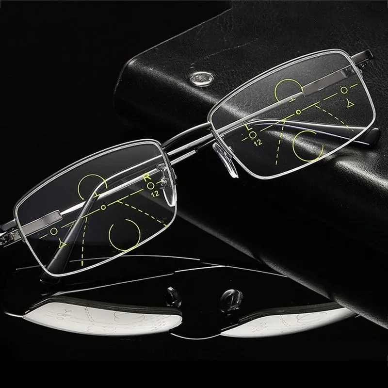 Solglasögon nära-långt dubbla ändamål med flera fokusläsningsglasögon Progressiv intelligent Zoom Anti-Blue UV Protect Presbyopic281N