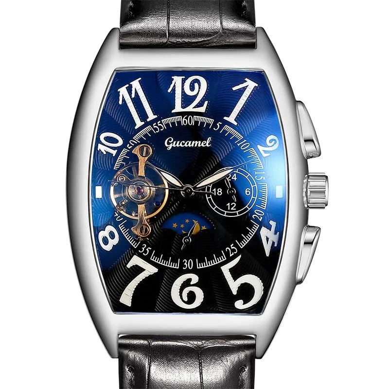 Relógios de pulso vendendo homens cópia relógio quadrado oco relógios mecânicos automáticos pulseira de couro tourbillon mão masculino pulsowatc302v