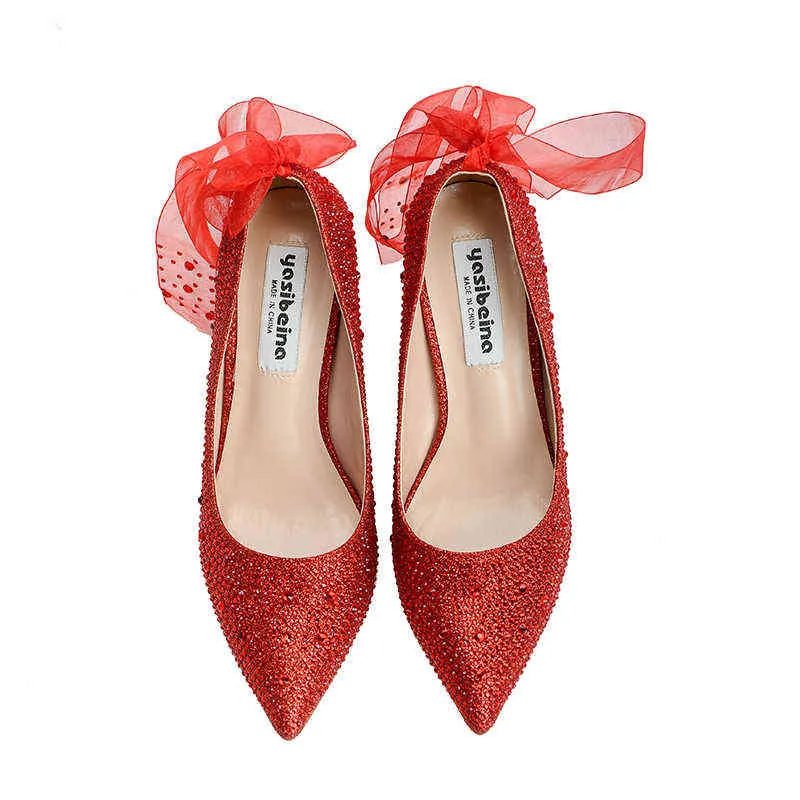 Dress Shoes Crystal shoes wedding female new water diamond pointed red xiuhe clothing usually can wear not tired feet 220303