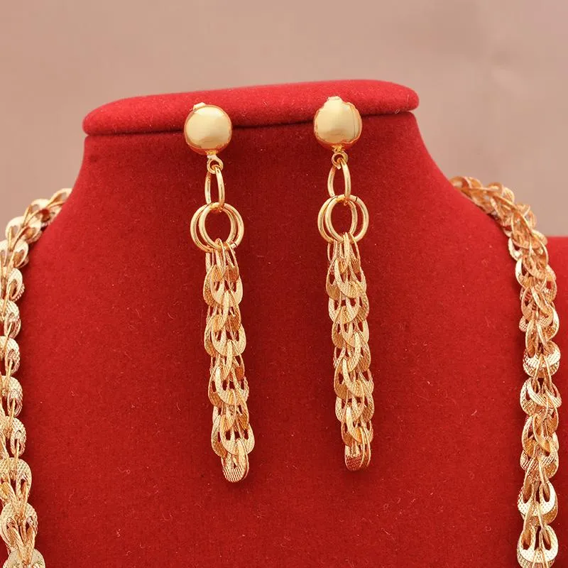 Pendientes, collar, conjuntos de joyas de Dubai, chapado en oro de 24 quilates, regalos de boda africanos de lujo, pulsera nupcial, conjunto de joyas para mujeres 224o
