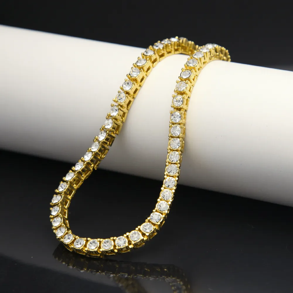 Men Hip Hop Jewelry 5mm Round Rhinestone Bracelet Bling Tenns Bracelet Golden Silver 7inch 8inch Simulate Dimonds Bangles Braceles5635839