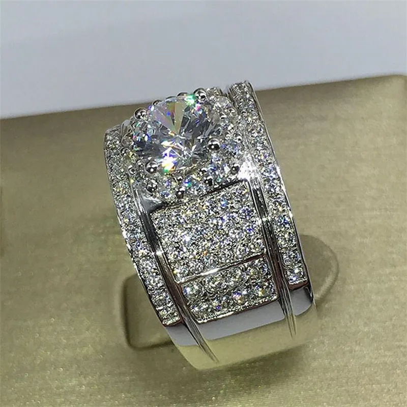 Marca de choucong vender mais de luxo jóias anéis de casamento 925 esterlina prata redonda corta branca topázio pavor de diamante eternidade de diamante wome257k