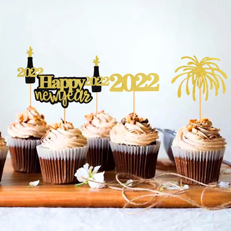 feliz ano novo cupcake topper bolo picks para ano novo 2022 véspera aniversário natal home bolo bandeira festa decoração