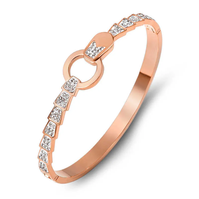 Bracelets de luxe ronds en acier inoxydable pour femmes, filles, charme, petit bracelet en cristal, bijoux cadeaux Q0717
