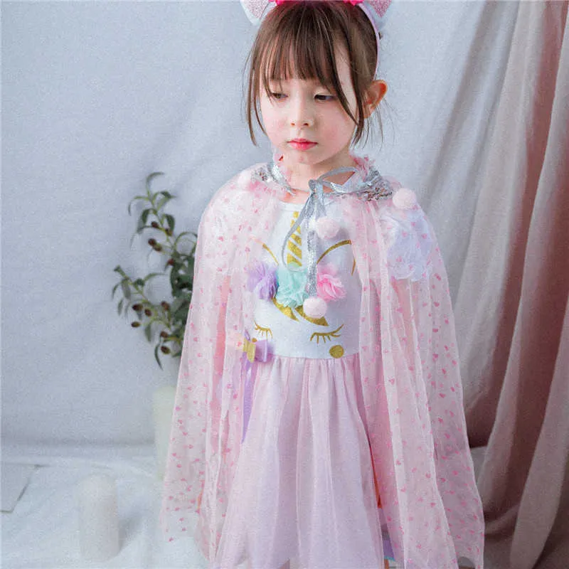 Girls Halloween Christmas Cloak Beautiful Kids Party Wear Cape Rainbow Star Sequins Capes 210619