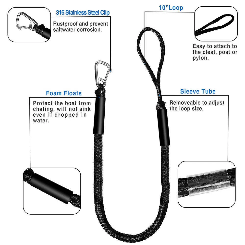 Bungee Dock Line Barca Bungee Cord Assorbimento degli urti Corde di ormeggio Linea di ancoraggio barche Corda banchina PWC 4-5.5ft Estensibile