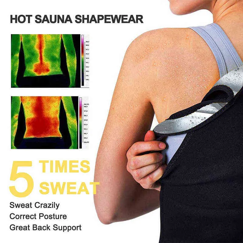 Vrouwen Sauna Shaper Vest Thermo Sweat Shapewear Tank Top Afslanken Taille Trainer Corset Gym Fitness Workout Rits Shirt 211029