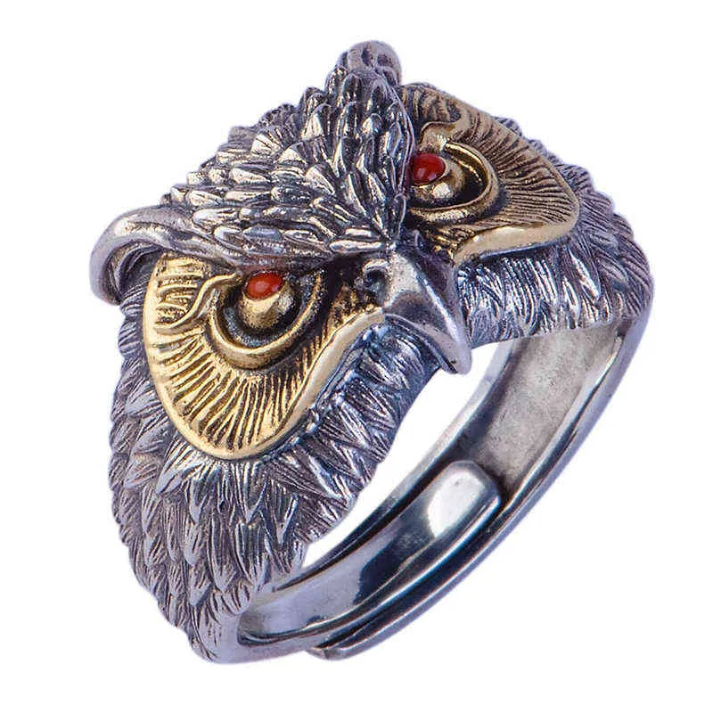 Kuroyoshi Handmade Ring Men039s and Women039s Opening Adjustable Index Finger Owl Vintage Engraving Silver Jewelry Trend222w5132318