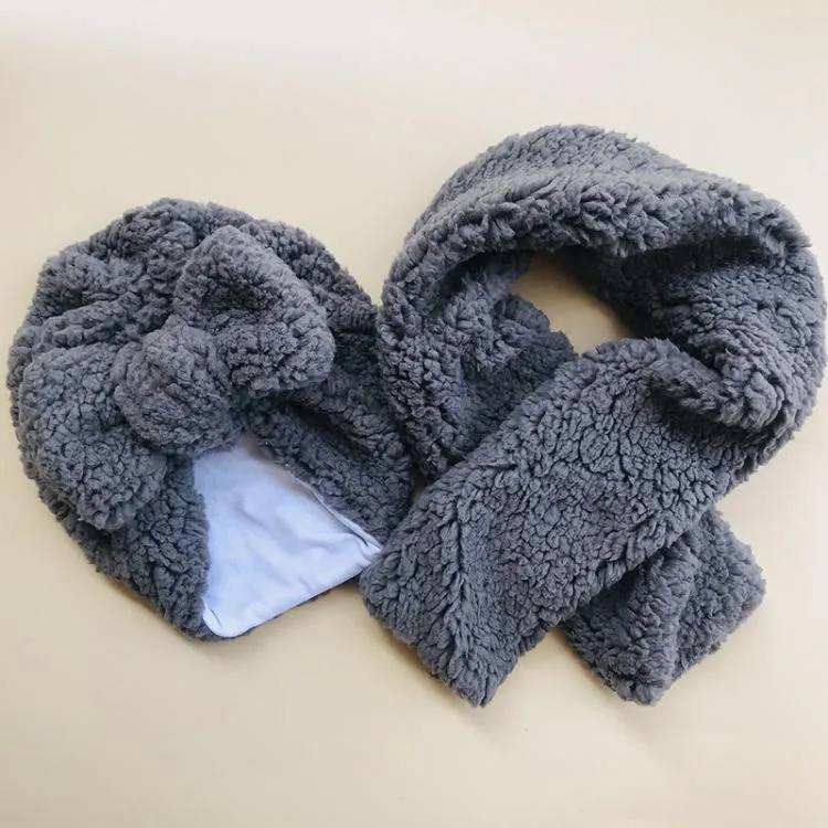 Winter Children'S Headbands Bow Hat Scarves Set Baby Teddy Velvet Warm Indian Cap Scarf