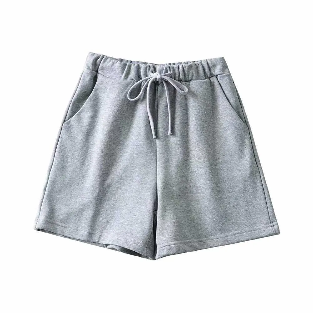 Printemps été élastique taille haute jambe large Shorts femmes poches solide coton décontracté sueur femme vêtements d'entraînement 210607