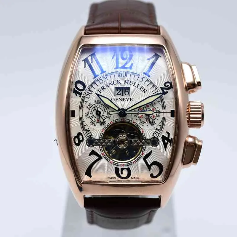 Geneva luxury leather band tourbillon mechanical men watch drop day date skeleton automatic men watches gifts208H