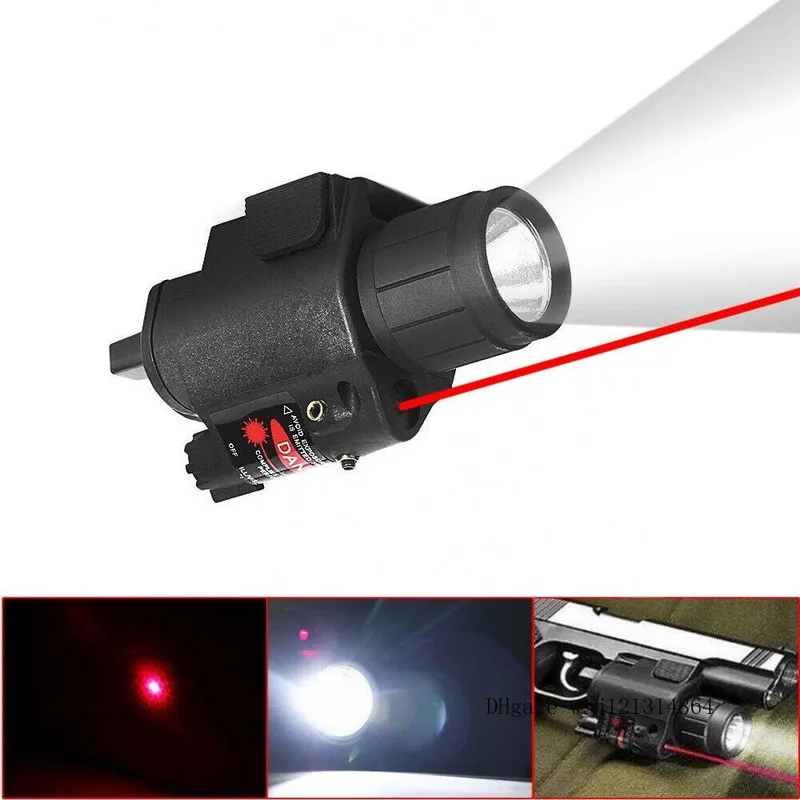  LED Tactical Flashlight Red Laser Sight Strobe Light For Rifle Pistol Glo ck G17 G19 20mm Rail Mount Shotgun 200 Lumens FREE