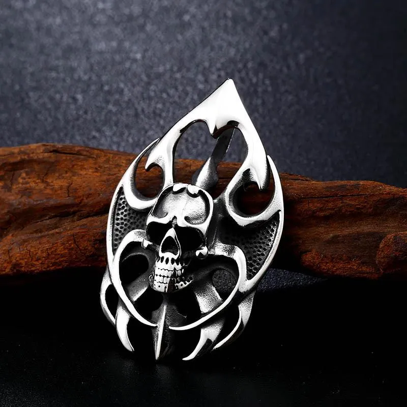 Pendant Necklaces Men's Stainless Steel Necklace Punk Flame Skull Gothic Party Jewelry Gift For Motorcycle Riders227T