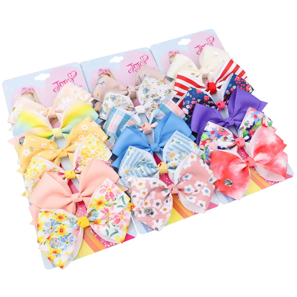 JoJo Bows Jojo Siwa Rainbow Printed Ribbon Bows For Girls Hair Clips Handmade Hairpins Barrettes Kids Hair Accessories